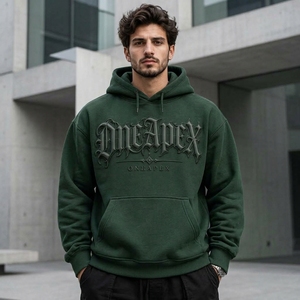 Sudadera con Capucha OneApex para Hombre, Verde, con Estampado en Relieve, Estilo Oversize, de Algodón Grueso, Informal - Product Image 3
