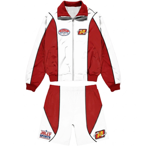 Mens polyester windbreaker short set black <b>white</b> contrast panel design custom heat transfer logo Windbreaker Shorts Set for Men - Product Image 6
