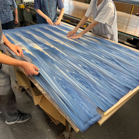 Veneer Hinoki Jepang IRODORITAI Berwarna Biru Tekanan Tinggi yang Dipatenkan, Desain Jepang, Tekstur Halus, Potongan Iris, Untuk Penggunaan Hotel