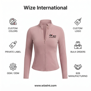 Chaqueta de Yoga WIZE INTERNATIONAL para Mujer, Color Rosa, Cierre Completo, Cuello Alto Simulado, Spandex, Poliéster, Transpirable, Corte Regular, Color Sólido, Logotipo Frontal - Product Image 6
