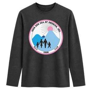 Charcoal Gray Jack & Jill Crest Patch Embroidered Long Sleeve Sweatshirt Crew Neck Pullover Fleece <b>Top</b> with Ribbed Trim for Club - Product Image 1