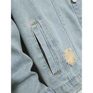 Veste en jean personnalisée pour homme, nouvelle collection, style rétro bleu déchiré, coupe classique, mode urbaine, vente en gros - Product Image 6