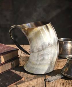 Taza Artesanal de Lujo Ecológica Grabada a Medida de Cuerno de Búfalo y Cuerno de Buey para Cerveza/Ale/Miel, Regalo Nórdico Medieval FAIZA CRAFT - Product Image 6