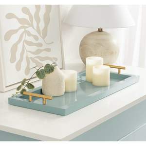 Plateau décoratif bleu moderne avec poignée dorée - Product Image 5