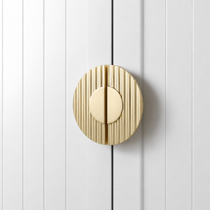 Handcrafted Solid Brass Round Cabinet Pull Modern Geometric Design Golden Finish Wardrobe Door <b>Drawer</b> Furniture Handle - Product Image 1
