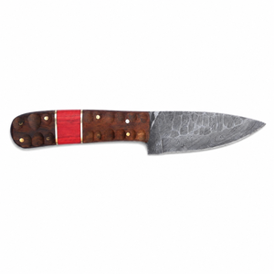 Cuchillo de Cocina y Caza de Acero de Damasco Hecho a Mano Personalizado DIY OEM, Hoja de Punta Caída, Mango de Madera con Incrustaciones Rojas, Grosor de 0.5mm - Product Image 5