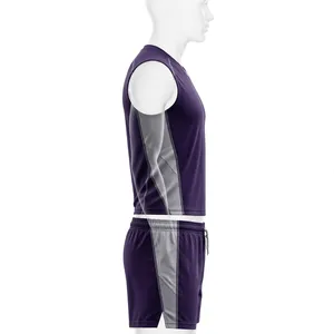 Unisex Purple Gray Sleeveless Sport Jersey Shorts Set Breathable 100% Polyester Uniform Sublimation Print Adult <b>Athletic</b> Wear - Product Image 4