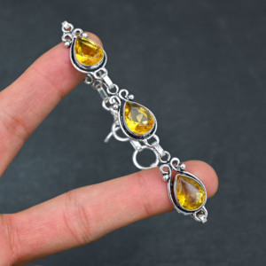 Pulsera de Plata de Ley 925 Hecha a Mano con Baño de Rodio, Cadena Ajustable y Citrino Amarillo Facetado, Eslabones Finos para Mujer, Ideal para Bodas - Product Image 4