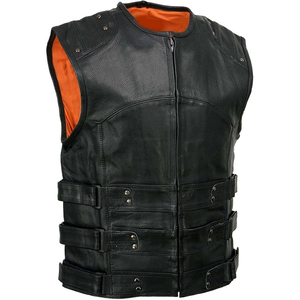Chaleco de Cuero Genuino Samroz Sports para Hombre, Cuello en V, Cierre de Cremallera, Transpirable, Ajuste Personalizado, Ropa Exterior Informal - Product Image 1