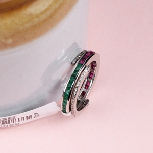 925 Sterling <b>Silver</b> Beautiful Natural Ruby & <b>Emerald</b> Gemstone And Solitaire Diamond <b>Ring</b> Handmade Minimalist Gift for Her - Product Image 2