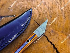 UA Supplies Handcrafted Kiridashi Style Damascus Steel Mini Fixed Blade Utility <b>Knife</b> with Wood <b>Handle</b> Razor Sharp 15.24cm EDC - Product Image 6
