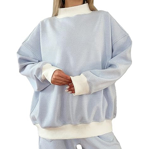 Sudadera Oversize Blanca a Rayas SKY para Mujer, Cuello Alto, Estilo Casual, Hombros Caídos, Sudadera con Capucha, Ropa Urbana - Product Image 1