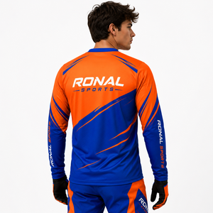 Nueva Camiseta de Motociclismo de Manga Larga para Hombre de Alta Calidad, Color Naranja y Azul, Impresión por Sublimación, Secado Rápido, para Carreras, Talla Adulto - Product Image 4