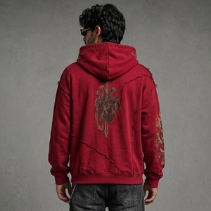 Everyday Streetwear Fit <b>Men</b> Distressed Vintage Hoodie Embroidered Graphic <b>Pullover</b> Sweatshirt with Comfortable - Product Image 2