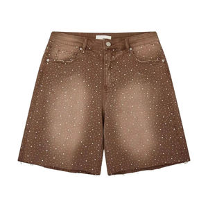 Pantalones Cortos de Mezclilla para Hombre, Estilo Vintage, con Estampado de Estrellas, Cierre de Botones, Decorados con Pedrería, Cintura Media, 100% Algodón, Secado Rápido, Transpirables, Personalizados - Product Image 1