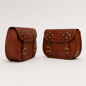 Par de Alforjas Laterales de Cuero Marrón para Motocicleta, Estilo Vintage, con Correas de Hebilla para Viajes - Product Image 2