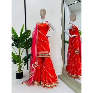 Magnifique Lehenga Choli imprimé numériquement en polyester, ensemble haut-bas et dupatta avec bordure en dentelle, idéal pour les fêtes - Product Image 2