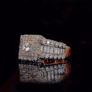Fully Iced Out Style Baguette and Round Cut Moissanite Diamond <b>Mens</b> Engagement <b>Ring</b> 925 Sterling <b>Silver</b> Hip Hop Jewelry <b>for</b> Gift - Product Image 4