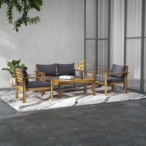 Set da Patio in Legno di Acacia a 4 Pezzi con Finitura Naturale, Include Cuscini e Tavolo per Vivere All'Aperto - Product Image 2