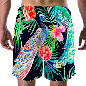 Traje de Baño para Hombre de Secado Rápido con Estampado Floral Tropical de Pavo Real e Hibisco, con Cordón Ajustable - Product Image 2