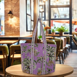Bolso Tote Acolchado Kantha Hecho a Mano, Bolso de Mano Grande Personalizado Estilo Boho para Playa y Viajes, Bolso de Compras Bordado con Bolsillo Interior, Color Sólido - Product Image 1