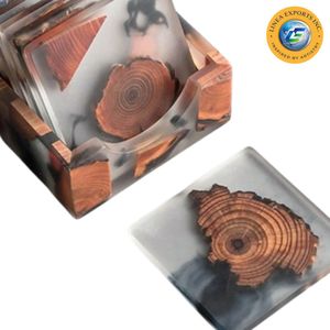Linea expoRes inc New Design <b>Blue</b> Color Resin <b>Coasters</b> With Wood for Sale Bulk for Sale - Product Image 3