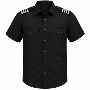 Chaqueta de Uniforme Negra Premium de Manga Corta, Poliéster/Algodón, Verano, para Capitán de Avión, con Epaulettes, Ropa de Trabajo Profesional para Tripulación de Aviación - Product Image 1