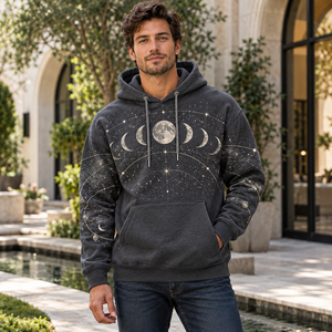 Mountain Hoodie <b>Men's</b> Cotton <b>Fleece</b> <b>Navy</b> Ivory Scenic Art Pullover Long Sleeve Hooded Top Trending <b>Men</b> Hoodie Hot Wear - Product Image 6