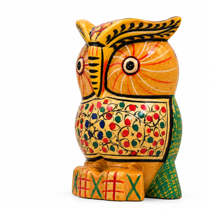 Figura de Búho Colorida Hecha a Mano en Madera |   Estatua de Animal Pintada a Mano Tradicional para Decoración de Mesa de Boda - Product Image 4