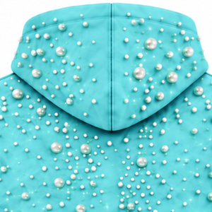 Sudadera con Capucha Casual Unisex de Forro Polar para Invierno, Color Azul Agua, con Cuentas de Perlas, Capucha con Cordón Ajustable y Bolsillo Tipo Canguro, para Mantener el Calor - Product Image 4