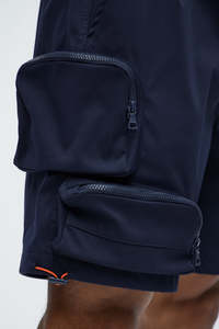 Mens Customize Navy <b>Cargo</b> <b>Shorts</b> Solid Color Casual Style with Flap Pockets Quick Dry Drawstring Waist And Casual Wear - Product Image 2