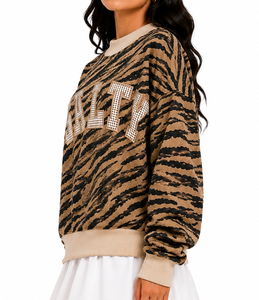 Sudadera Oversize de Algodón con Cuello Alto para Mujer OEM, Aplique de Letras a Cuadros Personalizado, Proveedor Mayorista - Product Image 3