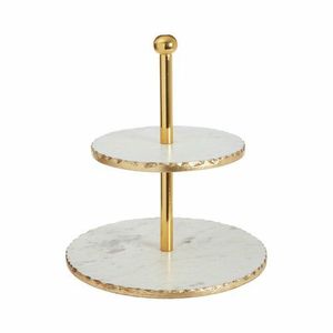 Elegant Two Tier <b>Cake</b> <b>Stand</b> with metal Frame and <b>Marble</b> Base for Serving Desserts Stylishly - Product Image 1