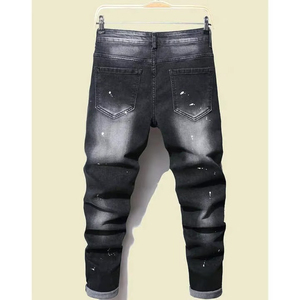 Men's New Solid Blue Denim Straight Leg Pants Casual Loose High <b>Waist</b> <b>Elastic</b> Trousers Winter <b>Jeans</b> Pant Embroidered Technics - Product Image 3