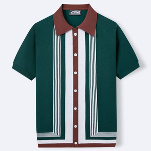Camisa de punto a rayas de verano para hombre, manga corta, cuello vuelto, informal de negocios, de poliéster - Product Image 4