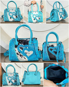 Sac de voyage élégant en cuir de vachette façonné à la main style western 2026, motif cœur, sac à bandoulière pour le week-end et le quotidien - Product Image 3