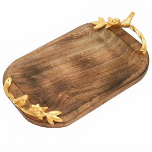 Luxury Oval Wooden Serving Tray With Gold Feather Handles Wholesale Decorative <b>Coffee</b> <b>Table</b> Platter For Wedding & Hotel Supply - Product Image 5