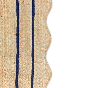 Foldable Striped Rattan <b>Rug</b> Natural Color with <b>Navy</b> <b>Blue</b> Lines Bohemian Style Decorative Floor Mat for Kids Room - Product Image 4