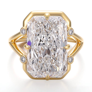 แหวนเพชรแล็บ 10 กะรัต แหวนเพชรหรูหราสำหรับผู้หญิง ทองคำ 10K ทรงเหลี่ยม Radiant Cut ได้รับการรับรองจาก IGI แหวนแต่งงานเพชรแล็บสำหรับเจ้าสาว - Product Image 4