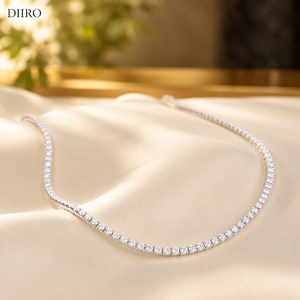 Vintage 925 Sterling Silver Tennis <b>Chain</b> Necklace Round Diamond <b>Iced</b> <b>Out</b> Women's Moissanite <b>Chain</b> GRA Certified - Product Image 4