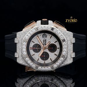 Reloj Cronógrafo de Lujo con Diamantes para Hombre, Oro Rosa, Acero Inoxidable, Correa de Goma Negra, Estilo Hip Hop - Product Image 1