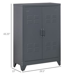 Armoire de rangement industrielle en acier gris à 2 niveaux avec étagères réglables, organisateur métallique pour la maison, le bureau et le salon - Product Image 3