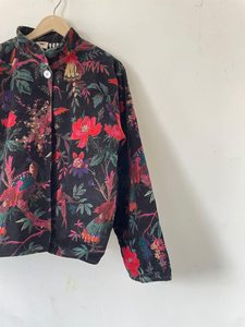 <b>Velvet</b> Embroidered Quilted Reversible Blouson <b>Jacket</b> with Floral Pattern Full Sleeve V-neck Winter Women's <b>Jackets</b> Floral Design - Product Image 6