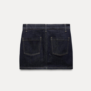 Falda vaquera corta informal de tiro medio con cierre de botones y trabillas, de alta calidad, corte ajustado, lavado medio, para mujer, con OEM - Product Image 3