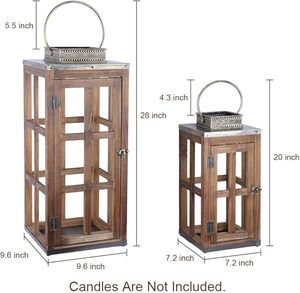 Outdoor Wooden <b>Lantern</b> <b>Set</b> Decorative Candle Holder <b>Lantern</b> with Glass Panels Rustic Garden and Patio Decor - Product Image 3