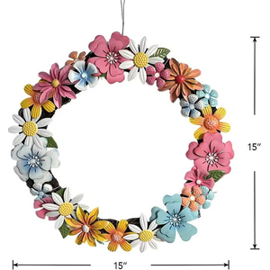 Couronne florale en métal colorée, parfaite pour la décoration intérieure du printemps. De magnifiques marguerites peintes à la main apportent un charme vibrant à votre porte d'entrée. - Product Image 2