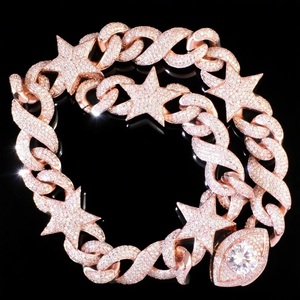 Round Brilliant Cut Moissanite Diamond Custom <b>Star</b> Cuban Link Chain <b>Necklace</b> Hip Hop Sterling <b>Silver</b> Gift Iced Bling Jewelry Men - Product Image 1