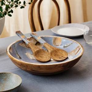 Wooden Enamel Bowl Spoon Set - Product Image 2