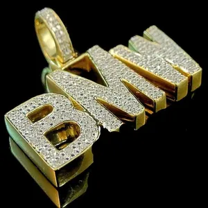 Colgante Personalizado con Nombre para Hombre, Chapado en Oro Amarillo y Plata, con Circonita Cúbica Redonda de 1 Quilate - Product Image 4