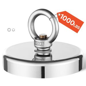 Aimant de pêche en néodyme super puissant 1000 LBS/454 Kg, aimant en terres rares avec poignée de 2,7 pouces de diamètre pour le levage et la pêche - Product Image 1